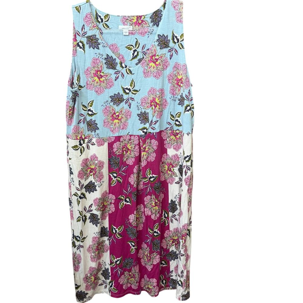 J. Jill Tank Style Stretch Dress Floral Print Size Medium Pockets Travel Comfort